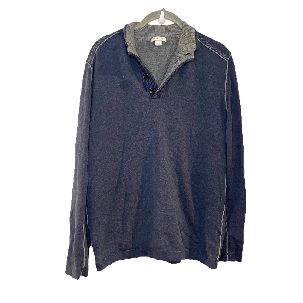 Sundance Highland Stitch Henley Sweater Size M Pullover Preppy Classic Cotton